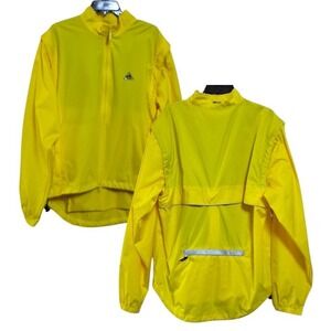 CANARI Cycling Jacket Mens L Full Zip Elasticized Lightweight Neon Yellow Ripsto
